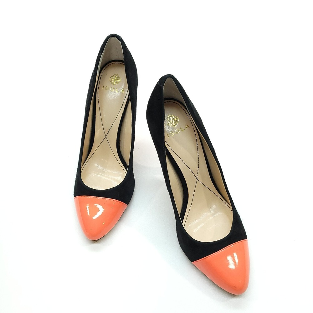 Isola Pumps Women‎ 8.5 M Black Orange Leather Colorblock Heels Dress Shoes